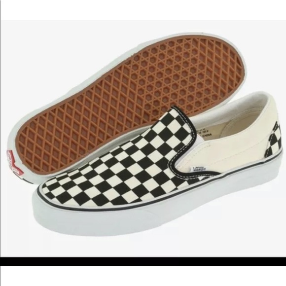 VANS CLASSIC SLIP ON BLACK/WHITE CHECKERBOARD W10 M8.5 - Picture 1 of 3